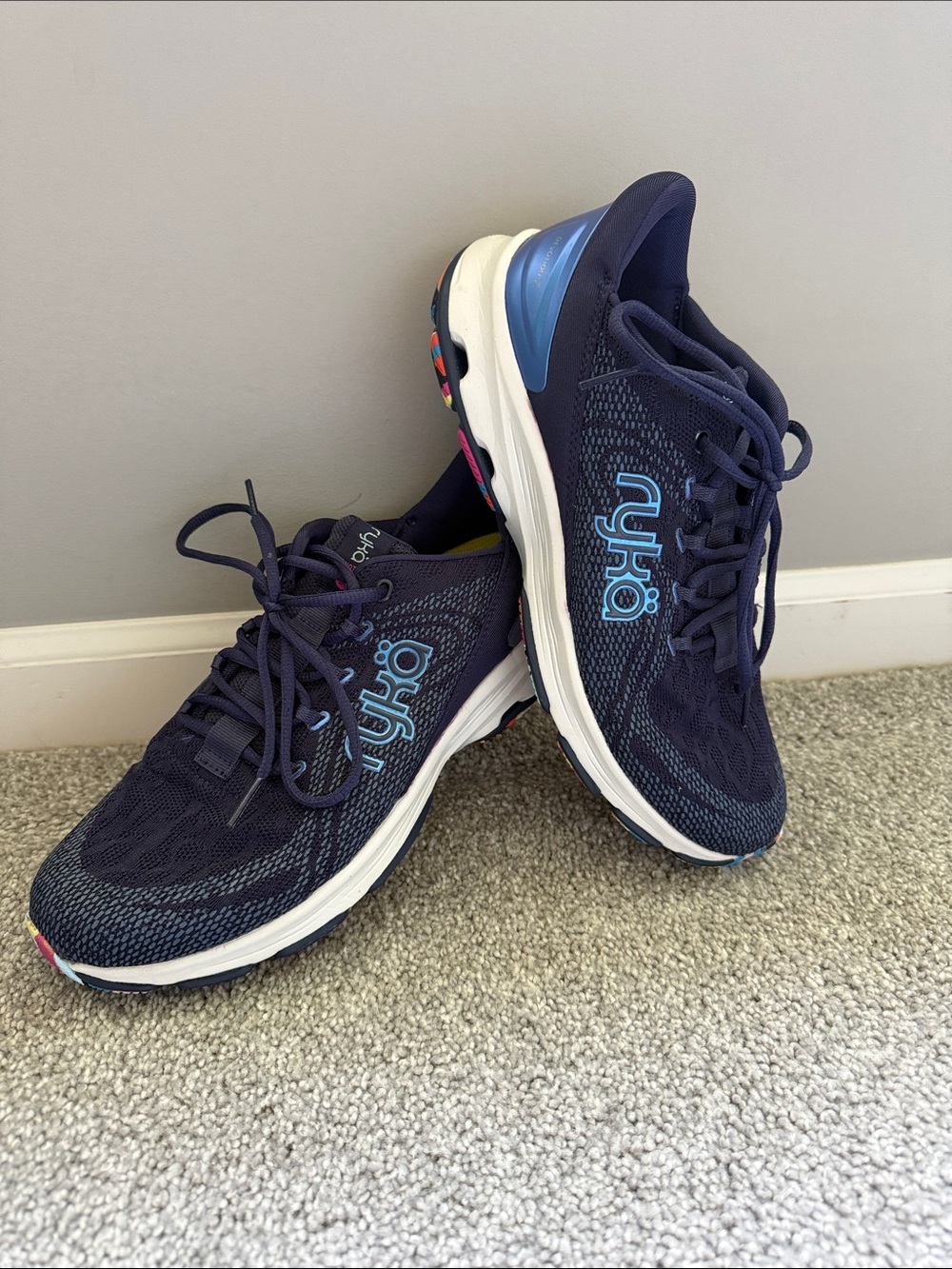 Ryka Women’s Devotion X Walking Sneaker Navy with Light Blue Logo Colorful 9.5
